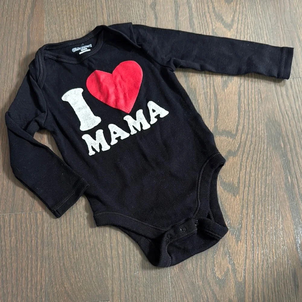 Old Navy I ❤️ Mama Long Sleeve Bodysuit Black 6-12M Baby One Piece